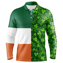 Load image into Gallery viewer, Mens golf polo shirts custom Green clover St Patrick's Day pattern Ireland flag polos shirts NQS7049