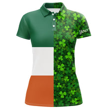 Load image into Gallery viewer, Womens golf polos shirts custom Green clover St Patrick's Day pattern Ireland flag polos shirts NQS7049