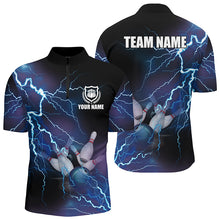Load image into Gallery viewer, Men&#39;s bowling Quarter Zip shirts Custom blue lightning thunder Bowling Team Jersey, gift for Bowlers NQS5244