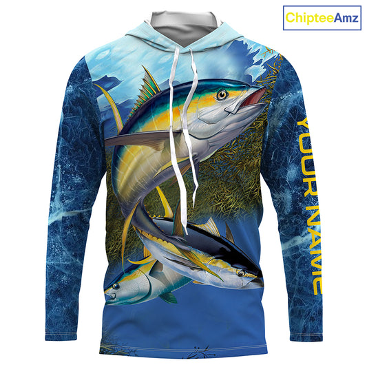 Tuna fishing blue deep sea Custom UPF fishing Shirts jersey, custom fishing shirts with hood NQS3216