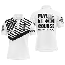 Load image into Gallery viewer, Black white American flag Men polo shirts custom May the course be with you disc golf shirts for men NQS4972