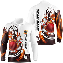 Load image into Gallery viewer, White Bowling polo Shirt for men Custom flame bowling ball pins Jerseys NQS6449