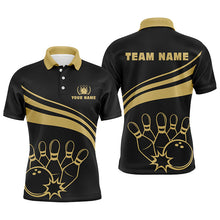 Load image into Gallery viewer, Personalized gold bowling polo shirts for men, custom men's bowling shirt team bowl jersey | Black NQS6708