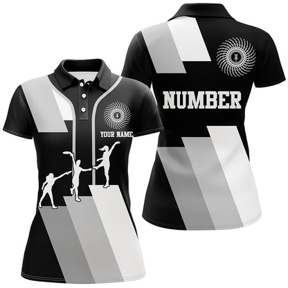 Black and white Womens disc golf polo shirts custom disco golf outfit, personalized disc golf gifts NQS6753