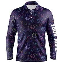 Load image into Gallery viewer, Purple Neon Bowling ball glowing pattern Custom Mens bowling polo shirts, bowling team league jerseys NQS6764