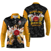 Load image into Gallery viewer, Funny bowling beer skull bowling shirts for men custom name bowling and beer therefore I'm here NQS4478