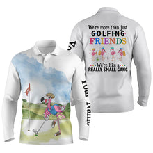 Load image into Gallery viewer, Funny Flamingo Mens golf polo shirts custom name we're more than just golfing friends NQS4265