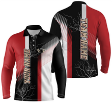 Load image into Gallery viewer, Red black personalized bowling shirt for men – custom name design side view