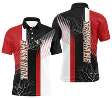 Load image into Gallery viewer, Custom Red black bowling shirt for men – personalized team jersey front view