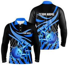 Load image into Gallery viewer, Blue flame bowling polo shirts for men Custom Team bowling jerseys for men, gift for bowlers NQS7243