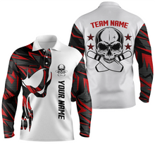 Load image into Gallery viewer, Red white personalized bowling shirt for men – custom name design side view