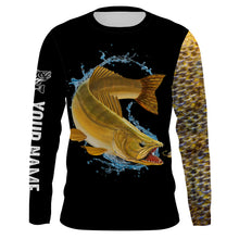 Load image into Gallery viewer, Walleye fishing yellow scales Customize name long sleeves performance fishing shirt for men, women, Kid NQS950