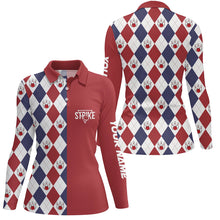 Load image into Gallery viewer, Red white blue argyle plaid pattern Womens bowling polo shirt custom bowling strike team jerseys NQS6830