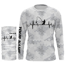 Load image into Gallery viewer, Fishing Heartbeat American flag fishing rod custom name Long Sleeve performance Fishing Shirts jerseys NQS4533