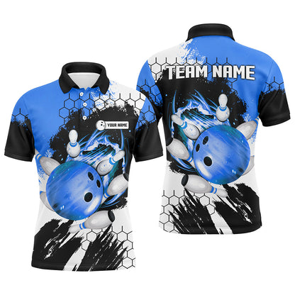 Blue Flame bowling ball and pins jerseys Custom Team League Bowling Polo Shirts For Men NQS7162