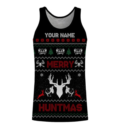 Deer hunter Merry huntmas custom funny ugly Christmas sweatshirt all over printed shirts, hunter gift NQS4174