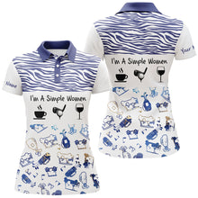 Load image into Gallery viewer, Womens golf polo shirt I'm a simple women coffe golf wine custom funny golf shirt blue zebra pattern NQS5331