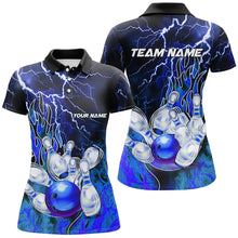 Load image into Gallery viewer, Women Bowling Polo Shirts Custom blue lightning thunder Bowling Team Jersey, gift for team Bowlers NQS7078