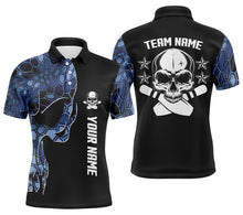 Load image into Gallery viewer, Custom Blue camo bowling shirt for men – personalized team jersey front view