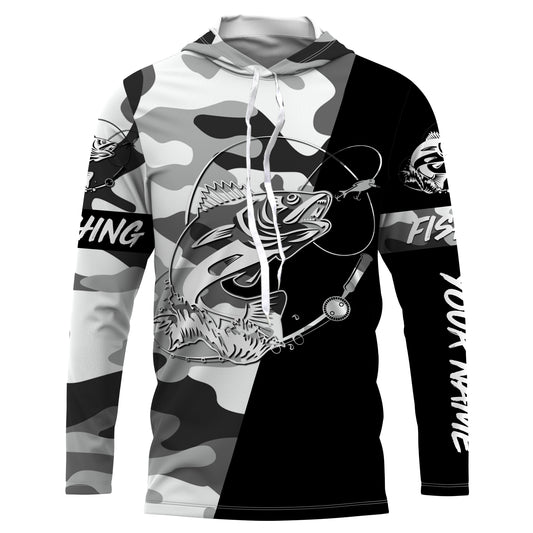 Ice fishing walleye winter camo custom name sun protection long sleeve fishing shirts, walleye jerseys NQS3838