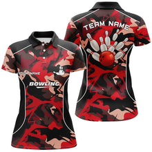 Load image into Gallery viewer, Women bowling polo shirts Custom bowling ball and pins red camo Bowling Team Jersey for women NQS6487