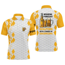 Load image into Gallery viewer, Weekend forecast Golfing with a chance of drinking beer custom name funny mens golf polo shirt NQS4031