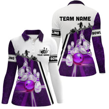 Load image into Gallery viewer, Purple galaxy light bowling ball pins custom Women bowling Polo Team League jerseys, bowling gifts NQS6768