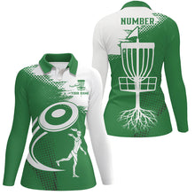 Load image into Gallery viewer, Green and white Womens golf polos shirts custom name and number disc golf basket jerseys apparel NQS7232