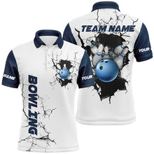 Load image into Gallery viewer, Mens Bowling polo shirts Custom Bowling ball and pins Team league Jerseys, gifts for bowlers | Blue NQS7270