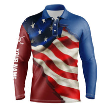 Load image into Gallery viewer, Personalized vintage American flag Mens golf polo shirts custom patriotic golf gift for mens NQS7273