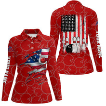 Load image into Gallery viewer, Bowling Polo shirt for women custom red vintage American flag bowling jerseys NQS6563