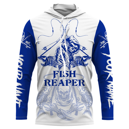 Fish reaper fishing blue shirt Customize Name Long Sleeve Fishing Shirts, fishing gift NQS2484