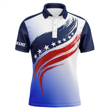 Load image into Gallery viewer, American flag Mens golf polo shirts custom golf attire for men, patriotic golf gift for mens | Blue NQS6356