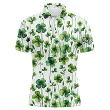 Load image into Gallery viewer, Mens golf polo shirts Green clover St Patrick's Day pattern golf shirts custom team golf polos NQS7048