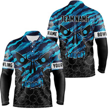 Load image into Gallery viewer, Personalized Skull Bowling Shirt for men Custom Team's Name blue camo Bowler Jersey Polo Shirt NQS6410