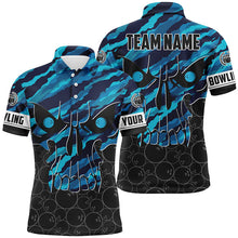 Load image into Gallery viewer, Personalized Skull Bowling Shirt for men Custom Team's Name blue camo Bowler Jersey Polo Shirt NQS6410