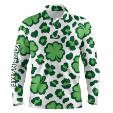 Load image into Gallery viewer, Funny Mens golf polo shirt clover and leopard pattern St. Patrick's Day custom name golfing gifts NQS4743
