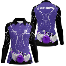 Load image into Gallery viewer, Women bowling polo shirt Custom bowling strike lightning storm thunder team league jersey | Purple NQS6645