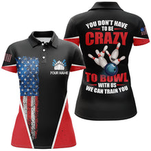 Load image into Gallery viewer, Retro American flag custom women bowling polo shirt you don't have to be crazy to bowl we train you NQS6424