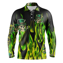 Load image into Gallery viewer, Mens golf polo shirts Green clover skull St Patrick's Day golf shirts custom green fire golf apparel NQS7055