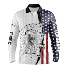 Load image into Gallery viewer, American flag men's long sleeve golf polo shirts, Custom Golf Polo Shirts for Men NQS3332