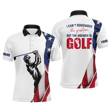 Load image into Gallery viewer, Funny Mens golf polo shirt custom American flag I can't remember the question but the answer is golf NQS5339