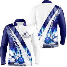 Load image into Gallery viewer, White Bowling Polo Shirts For Men Custom blue light bowling ball pins Team League Jerseys NQS6732