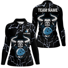Load image into Gallery viewer, Bowling Bull Thunder Lightning Black Bowling polo shirts for women custom Bowling Team League Jersey NQS6498