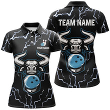Load image into Gallery viewer, Bowling Bull Thunder Lightning Black Bowling polo shirts for women custom Bowling Team League Jersey NQS6498