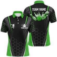 Load image into Gallery viewer, Black Men's Bowling polo Shirt Custom Name mens Bowlers Jersey, team bowling outfits | Green NQS6502