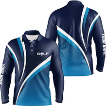 Load image into Gallery viewer, Mens golf polo shirts custom name men's golf polos, tournament golf tops for mens | Blue NQS6510