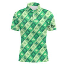 Load image into Gallery viewer, Funny Mens golf polo shirts custom green clover pattern St Patrick's Day golfing gifts NQS6862