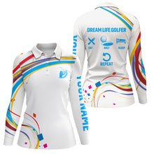 Load image into Gallery viewer, Women golf polo shirts custom dream life golfer eat golf sleep repeat white ladies golf tops NQS6386