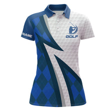 Load image into Gallery viewer, Women golf polo shirts custom name blue argyle pattern white golf ball skin womens golf wears NQS7167